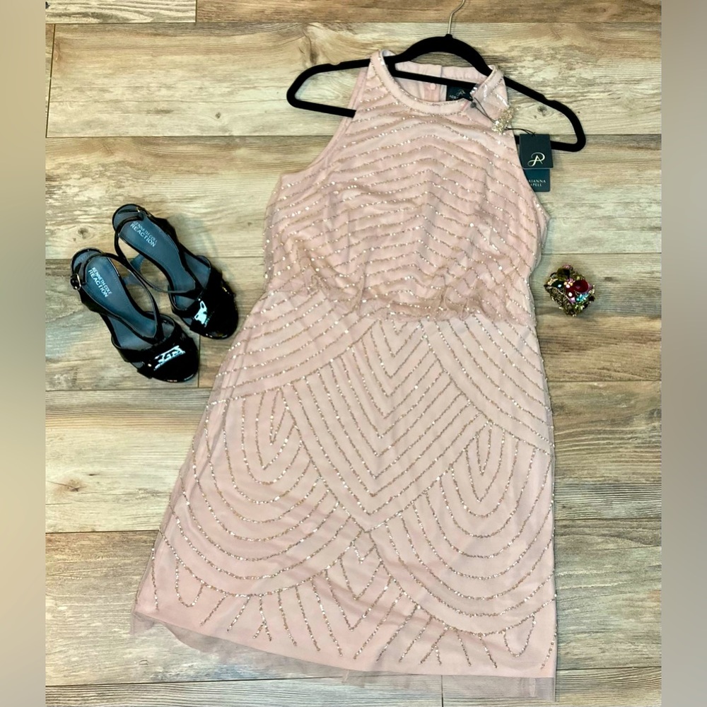 NWT Adrianna Papell blush pink beaded dress